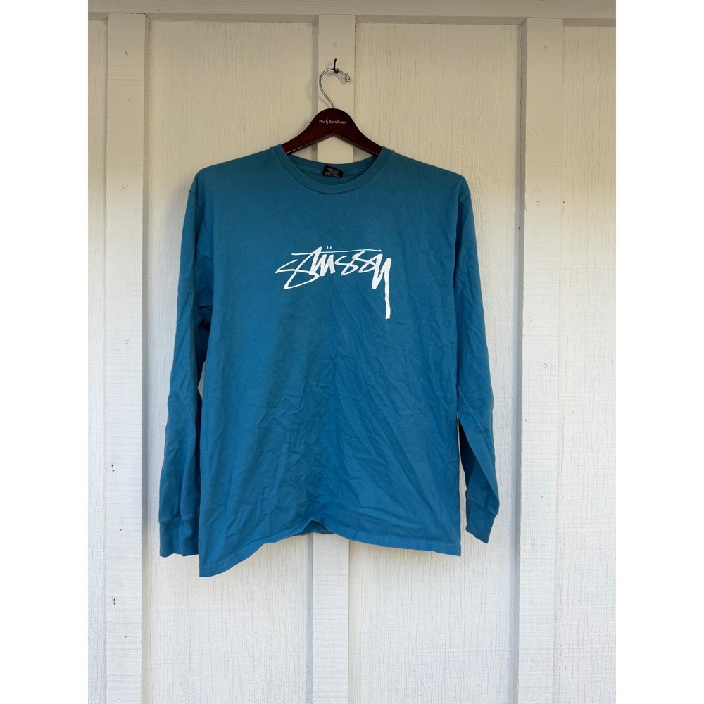 Stussy Intl Tribe Spell Out Shirt Mens L Long Sleeve Graphic Tee Teal Y2K